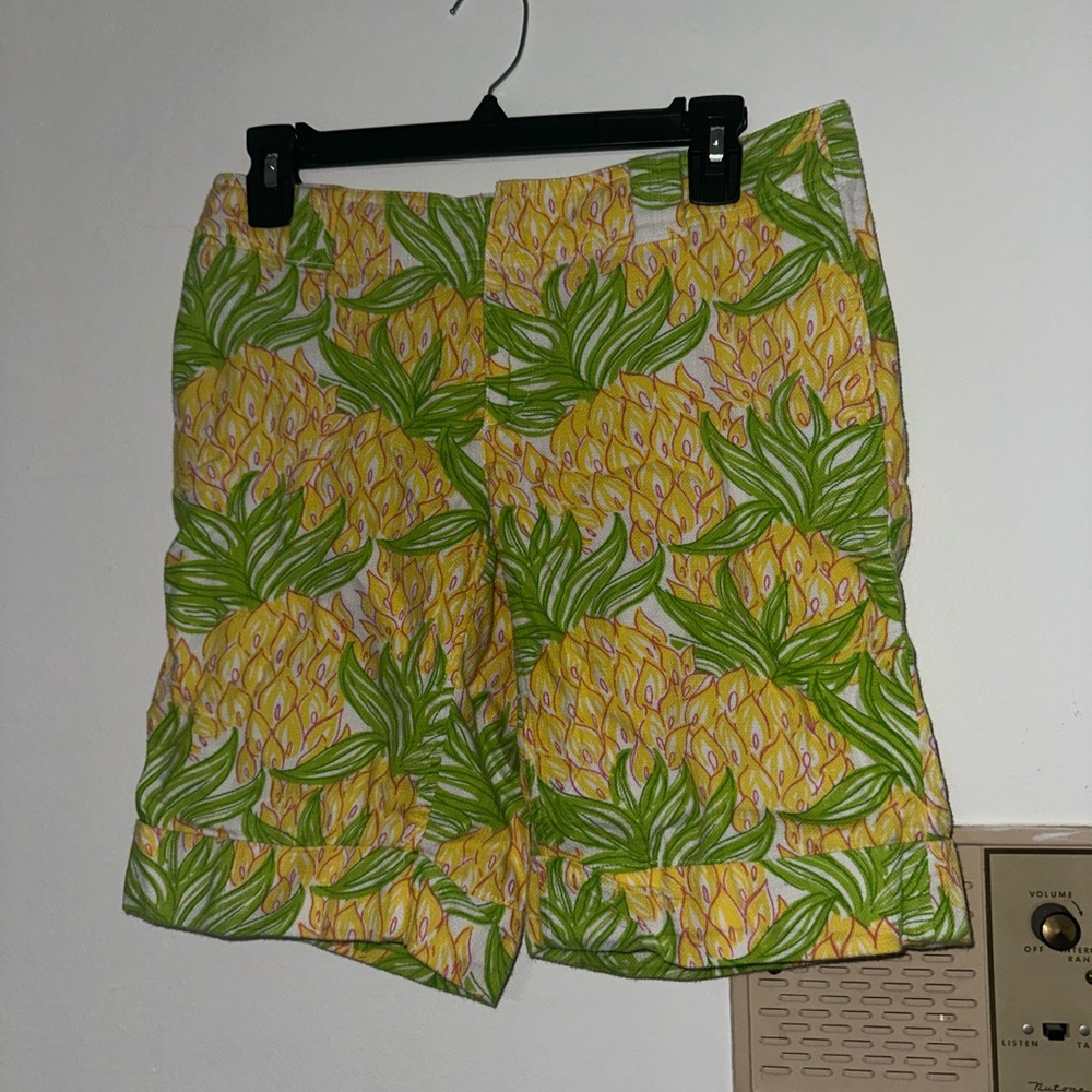 Lilly Pulitzer Yellow and Green Bermuda Shorts Vibrant Tropical Print